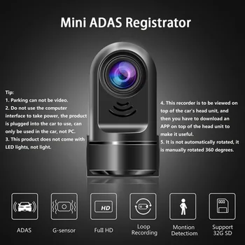 자동차 운전 녹음기, 360 도 회전, 1080x720P, 24 시간 주차 모니터, 자동차 DVR 카메라, G-센서 대시캠, ADAS 운전자 경고 시스템