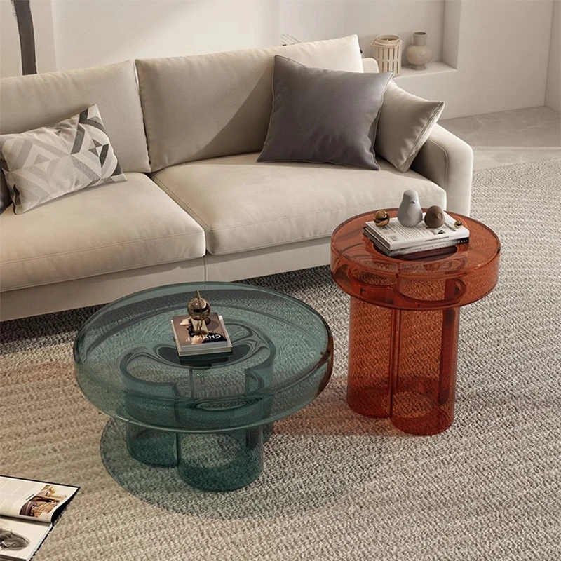 Clear Glass Living Room Coffee Tables Modern Simple Minimalist Nordic Side Table Round Bedroom Basse De Salon Home Furniture