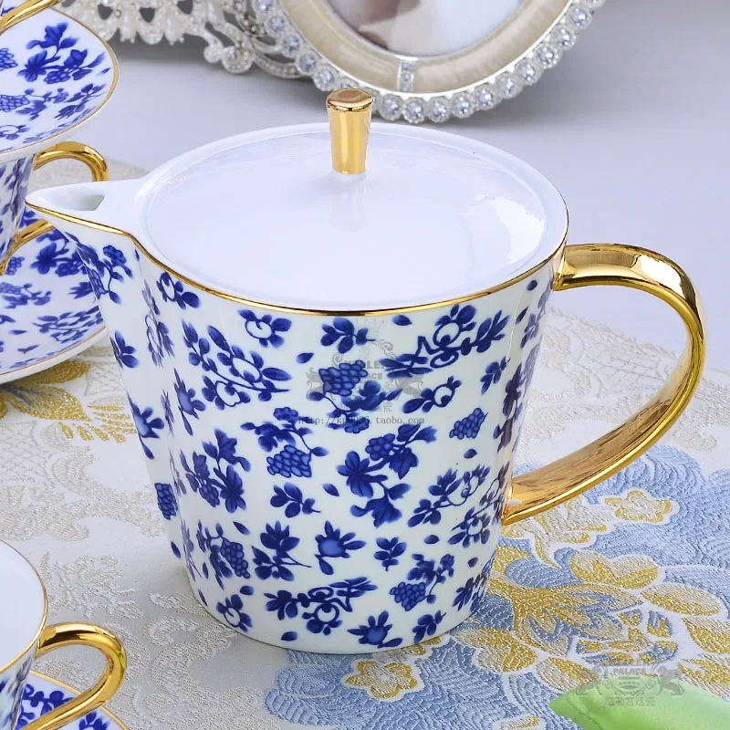 Style Coffee Set Bone China in-Glaze Decoration Tea Set British Afternoon Tea Blue and White Porcelain Large Coffee Cup