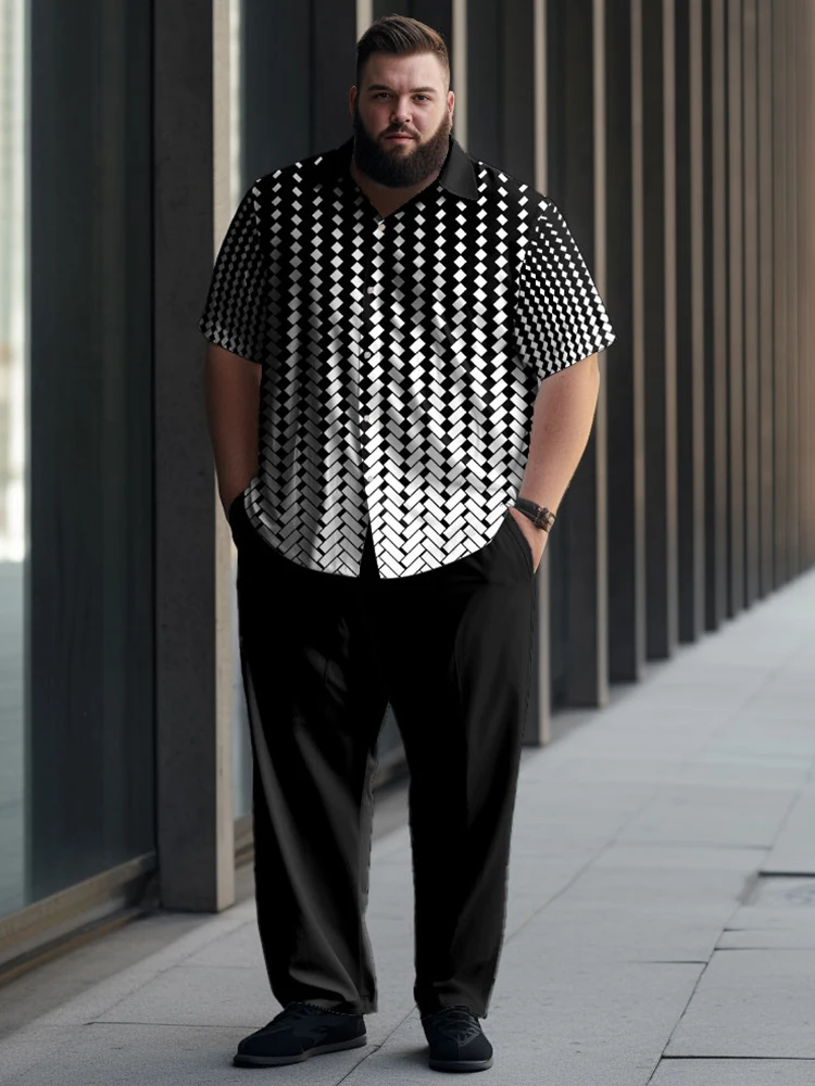 ZOOY (L-9XL) Men's Large Bust 202cm Waist 166cm Set Business Color Block Pattern Casual Daily Short sleeved Shirt and Pants Set
