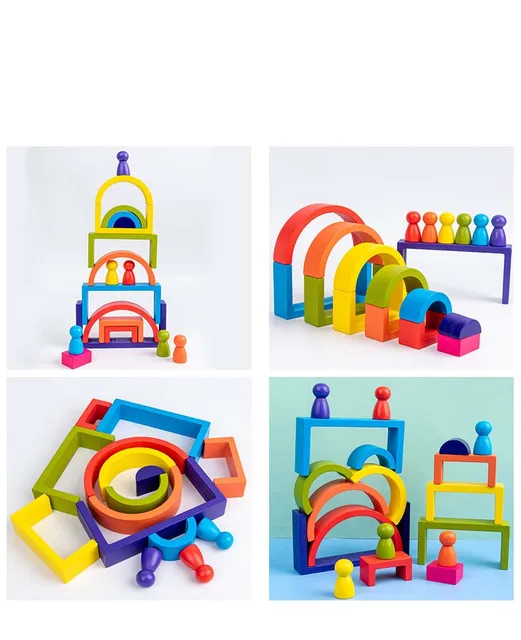 New Wooden Building Blocks Toy DIY Assembled Rainbow Set Kids Montessori Early Stacked Balance Educational Children Toys 3