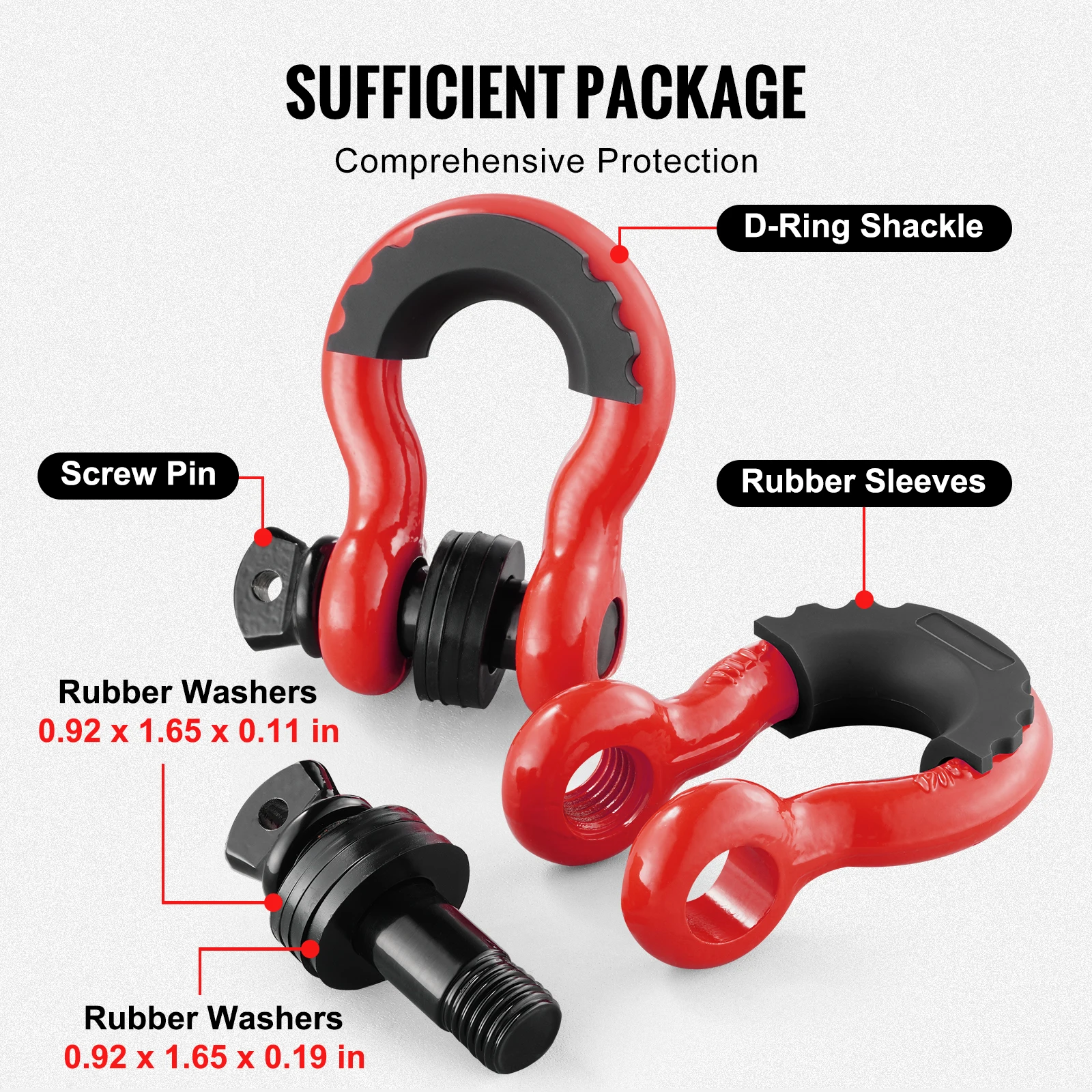 3/4" D-Ring Shackle d ring shackle 2Pcs 62832lbs Break Strength For Jeep Off-Road Vehicle Recovery