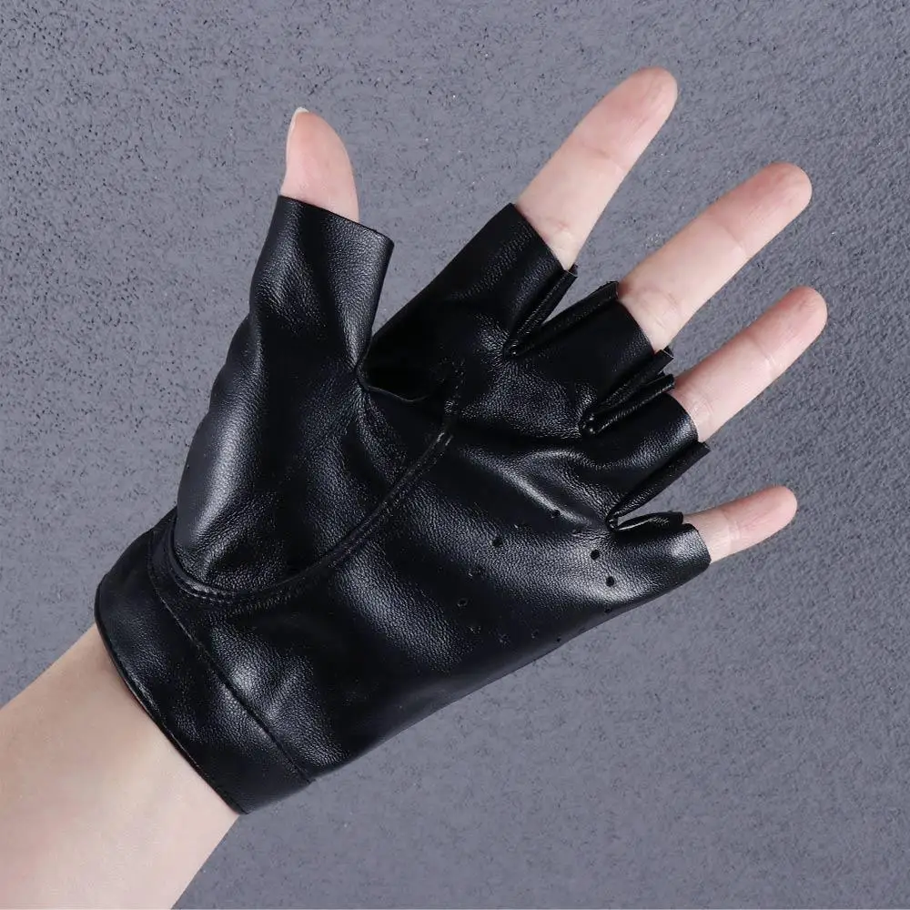 Hip Hop Elegant For Girls Heart Hollow Black White Women Gloves Korean Anime Mittens Half Finger Gloves PU Leather