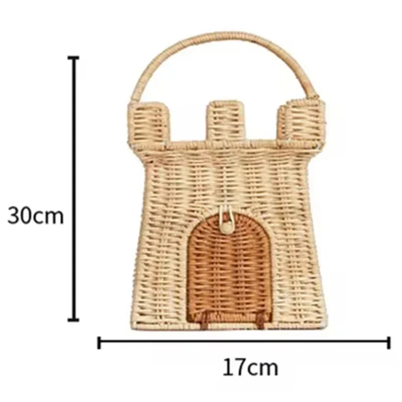 Hand-woven Storage Baskets Rustic Vacation Picnic Carrying Basket Children Design Cute Rattan Castle Bag Kids Toys Photo Props 6