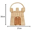 Hand-woven Storage Baskets Rustic Vacation Picnic Carrying Basket Children Design Cute Rattan Castle Bag Kids Toys Photo Props 6