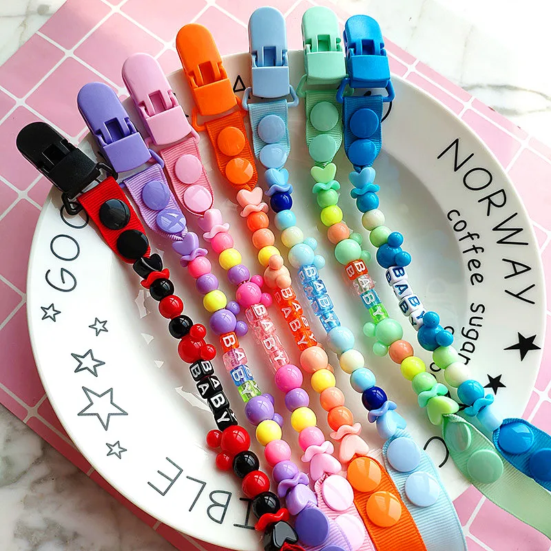Pacifier Anti-drop Chain Clips Handmade Holder Chain Babies Silicone Teether Teething Chain Baby Boys Girls Beads Webbing Gifts