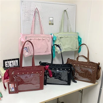 Borse a Spalla Ita Bag da Donna, Borsa Quadrata Trasparente con Fiocco e Rivetti, Borsa a Tracolla Sottobraccio per Ragazze Adolescenti