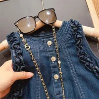 Vêtements décontractés à la mode pour filles de 2 à 7 ans, Version coréenne, robe en Denim plissée à simple boutonnage, sans manches, pour l'été 4