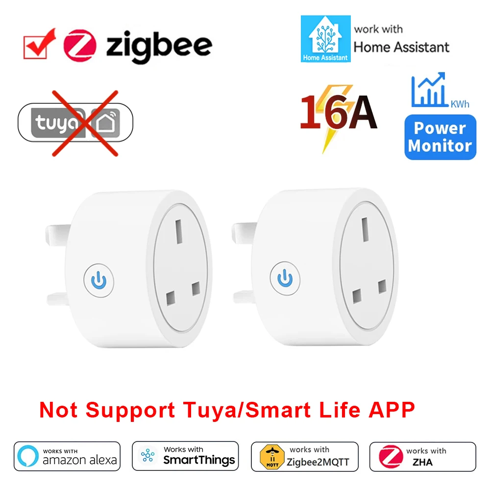 Smart ZigBee UK Outlet with Power Monitoring and App Control, Alexa Compatible