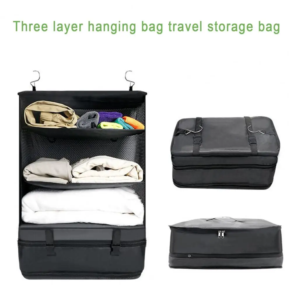 

Portable Hanging Storage Solution Multi-functional Travel Storage Bag with 3-layer Mesh Pockets High-elastic Fixing for Home