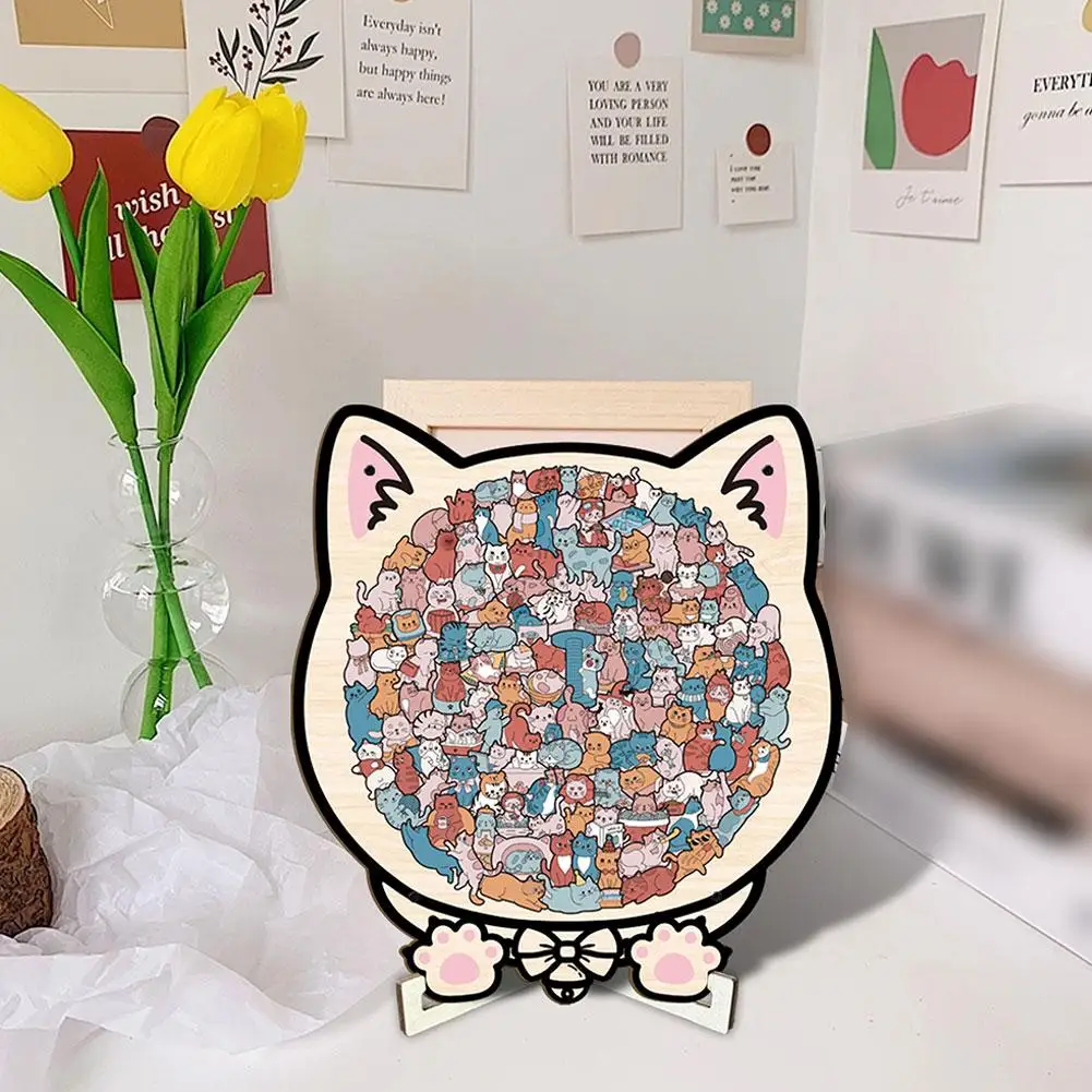 135Pcs Creative Cat-shaped Wooden Puzzle Gifts For Cats Lovers Home Stress Relief Decor Jigsaw Puzzle Cartoon Toys
