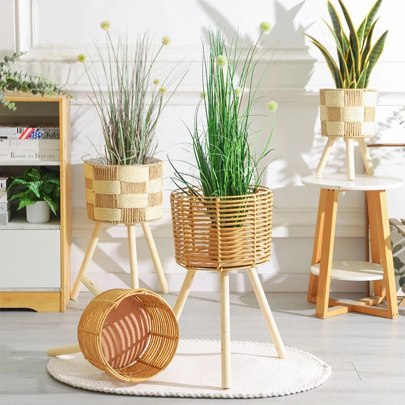 European Unique Flowerpot Holder for B&B Simple Breathable Decoration Plant Stand Creative Rattan Plant Shelves for Indoor