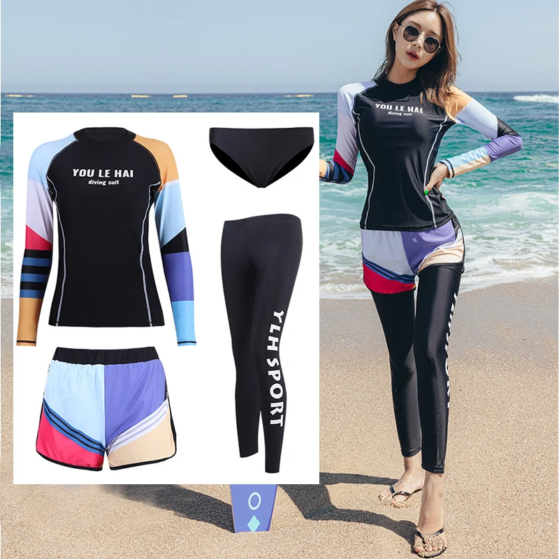 Women Long Sleeve Rash Guard Built in Bra Sun Protection Swim Shirt /Tights  Bathing Suits Swimsuit Top/Bottoms Dive Skin Tankini - AliExpress