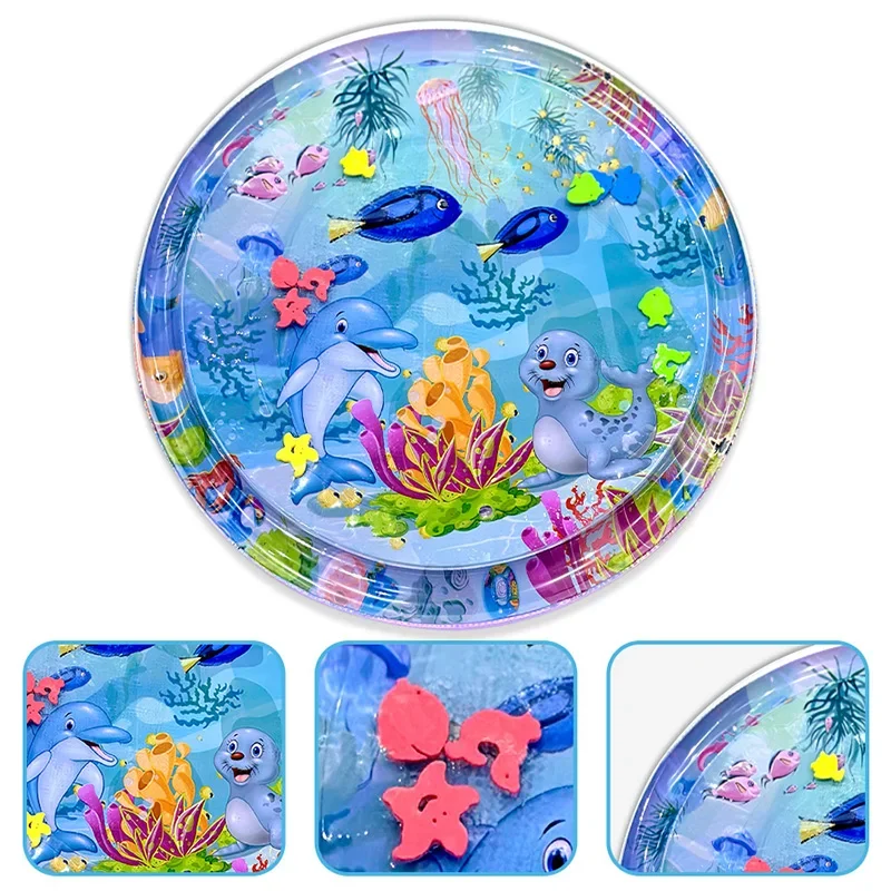 1pc 100cm/39.4inch 풍선 PVC 놀이 물 매트 돌고래 씰 패턴 라운드  패드 어린이 조기 교육 활동 장난감