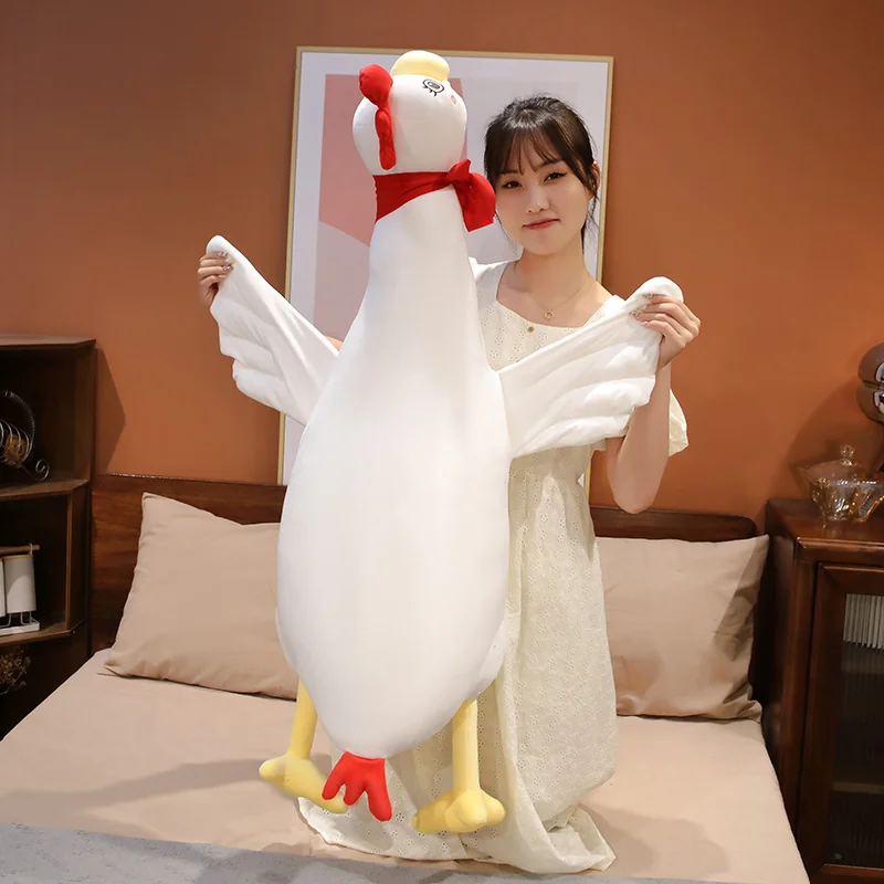 Cartoon Giant White Goose Plush Long Pillow Toy Stuffed Big Wings Chicken Throw Pillow Plushies Cushion Anime Soft Kids Toys