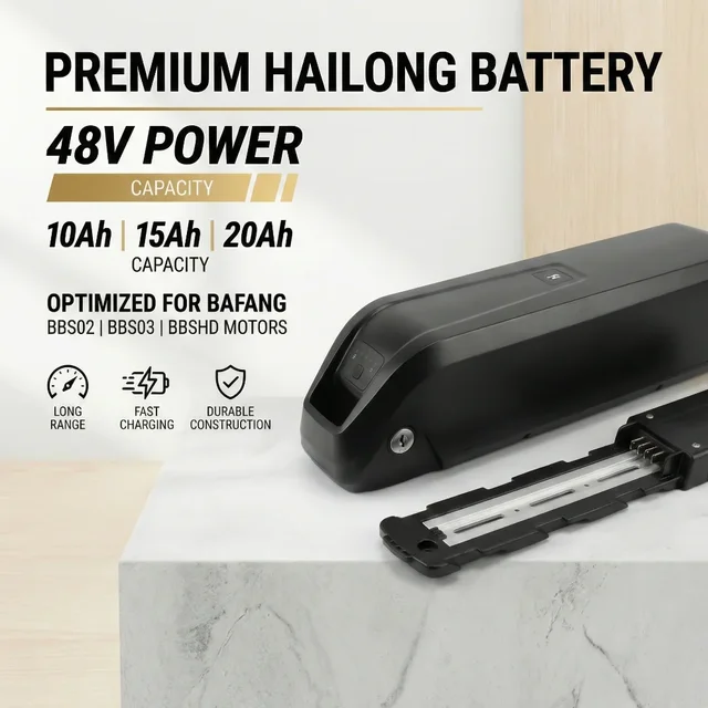 Batterie de vélo électrique 48V 20Ah 15Ah 10Ah Hailong Lithium-Ion pour moteur Bafang BBS02 BBS03 BBSHD 250W 1000W 1800W pleine capacité 1