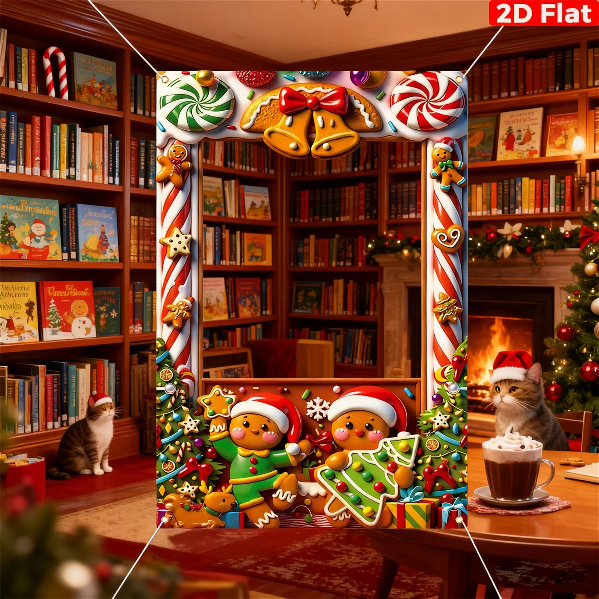 Christmas Backdrop Santa Claus Print Frame Photo Booth Props Carnival Party Favor Gingerbread Man Theme Decorations