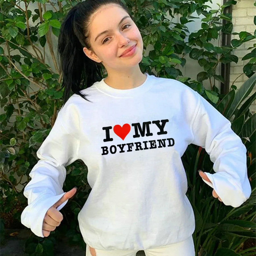 

I Love My Boyfriend Letters Printing Women Sweatshirts Long Sleeve Cotton 2000s Grunge Clothes Kawaii Girlfriend Style Hoodies