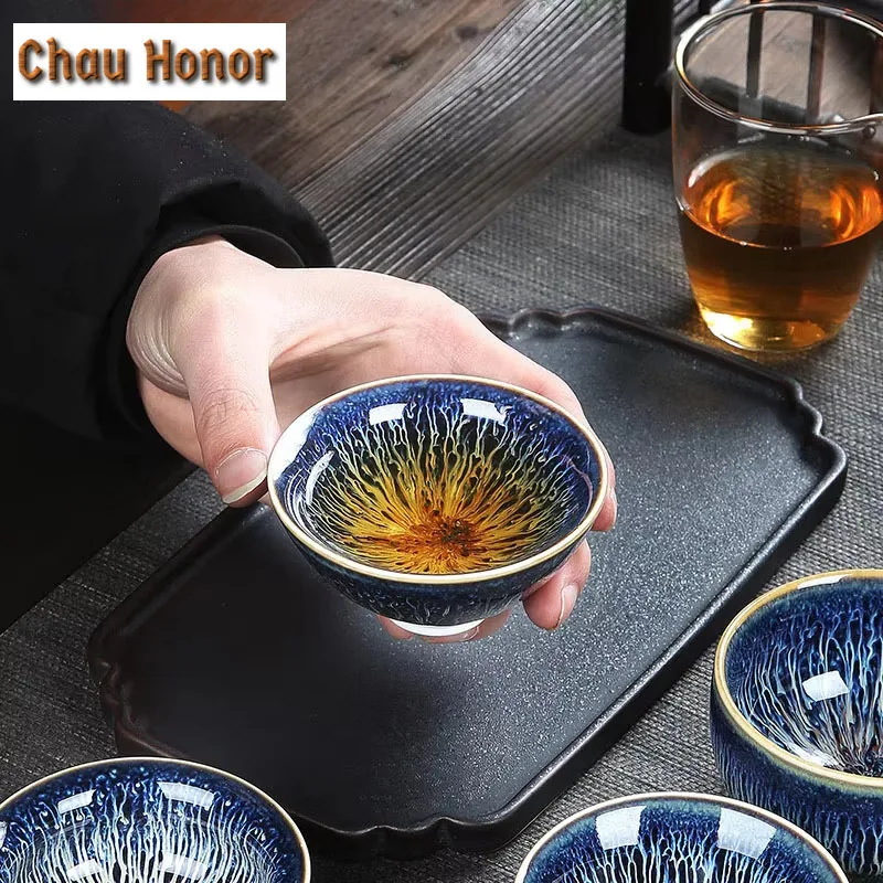 Creativity Temmoku Glaze Kiln Change Multicolor Ceramic Tea Cup Handmade Tea Bowl Home Master Cup Kung Fu Teaset Drinkware Gifts