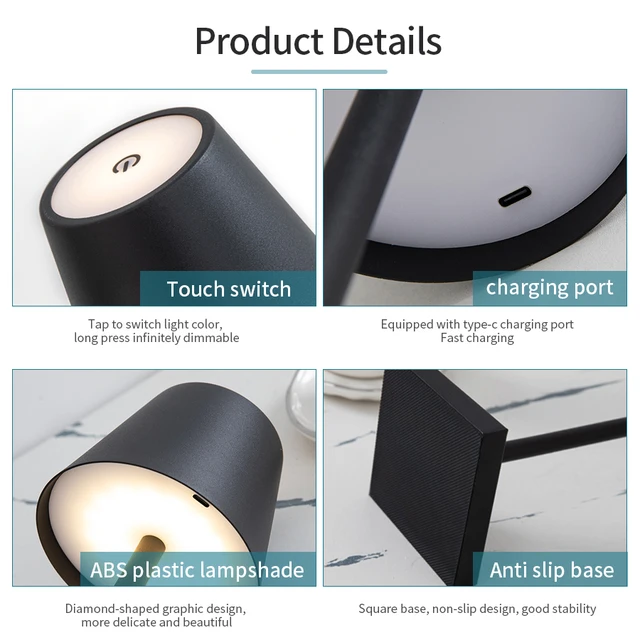 Lampe LED de Table Rechargeable avec Joli Tactile, Éclairage d'Ambiance Décoratif, 3 Intensité Réglable, pour Bar Club 5