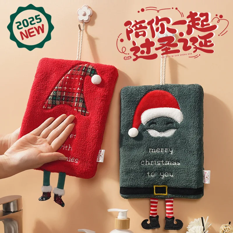 New Christmas Hand Towel Can Be Hung with Thick Coral Fleece Towel Kitchen Absorbent Quick Drying Cloth, Cartoon Hand Towel 2