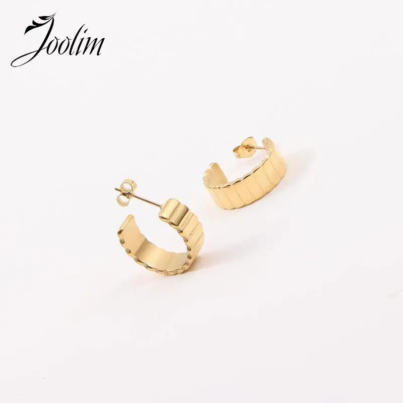 

JOOLIM Jewelry High End PVD Wholesale Tarnish Free Personality Gear Shaped Hoop Stainless Steel Earring For Women