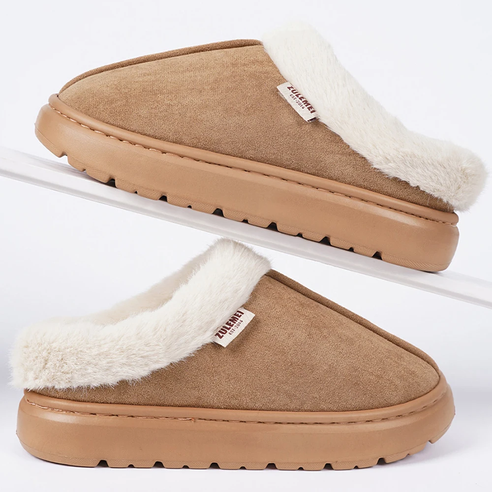Comwarm Platform Fluffy Slippers Women Fashion Fuzzy Slippers House Plush Winter Women Shoes Home Cotton Shoes Large Size
