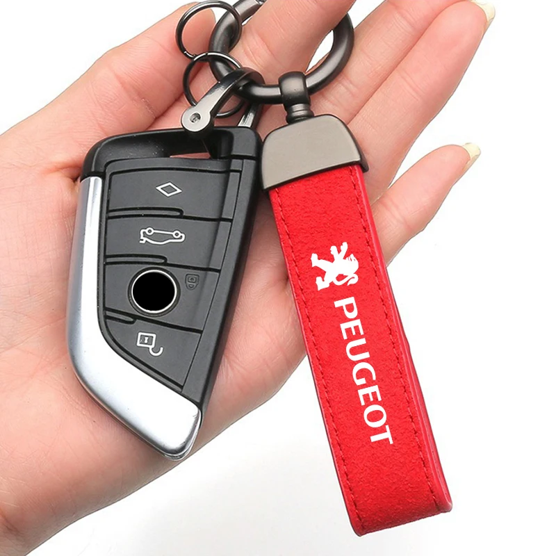 Suede Leather Keychain Car Keyring For Peugeot 206 207 208 301 307 308 T9 406 407 508 2008 3008 5008 108 RCZ 607 4008 301