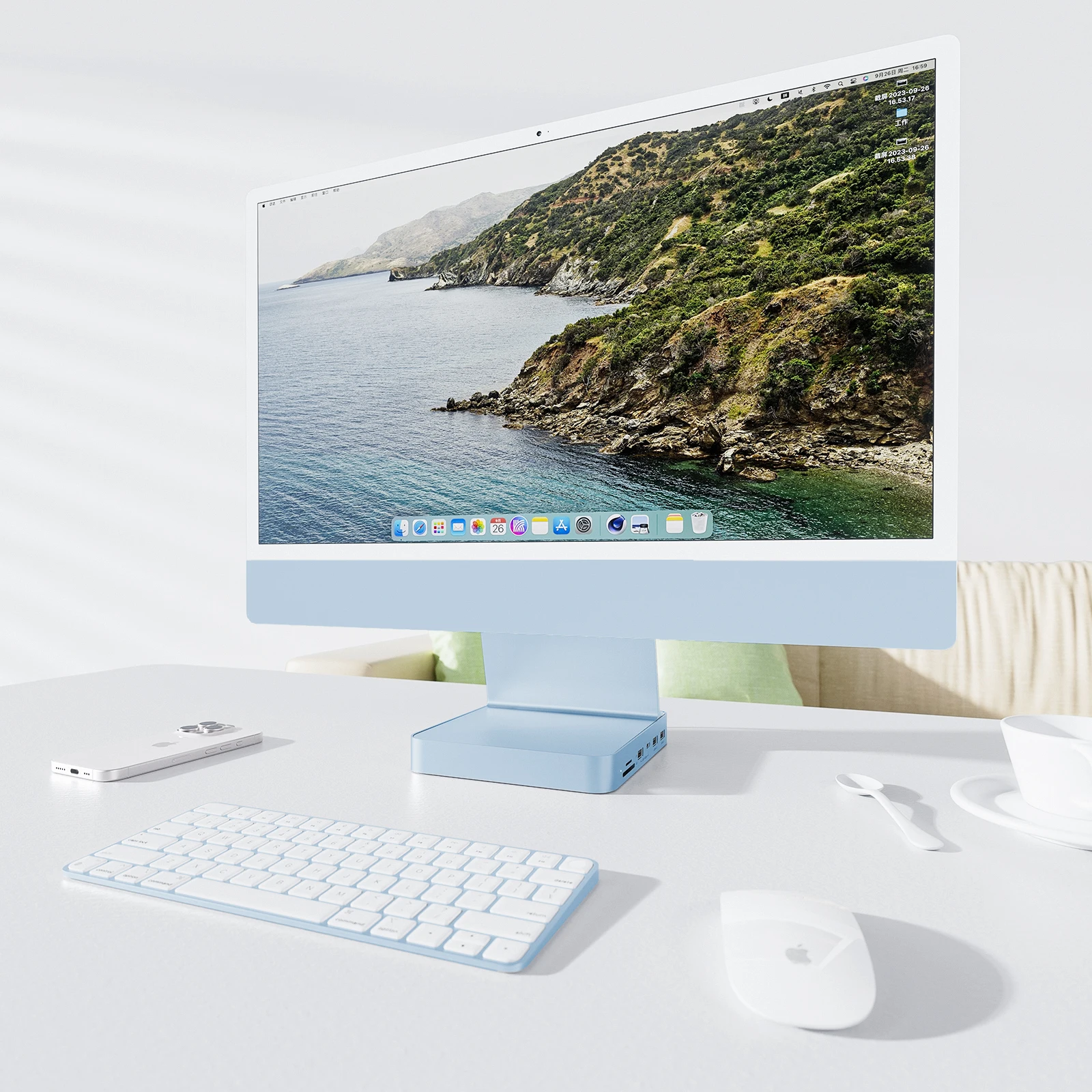 PULWTOP USB Hub iMac Accessories for  iMac 24 inch 2021/2023/2024 with USB C 10Gbps, Docking Station Support Expand M.2 SSD 3
