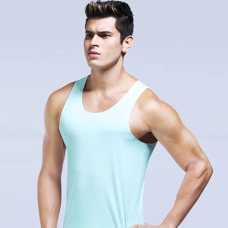 Ice Silk Mens Solid Color Tank Tops Sexy U Neck Sleeveless Vests Male Seamless Youth Elastic Fitness Casual Undershirt Singlets - Image 5