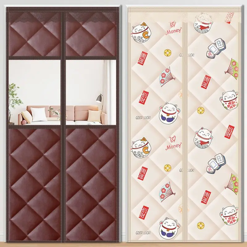 Winter Thick Windproof Door Curtain Oxford Coldproof Insulation Soundproof Doorways Curtain Magnetic Auto Close Mute Door Screen