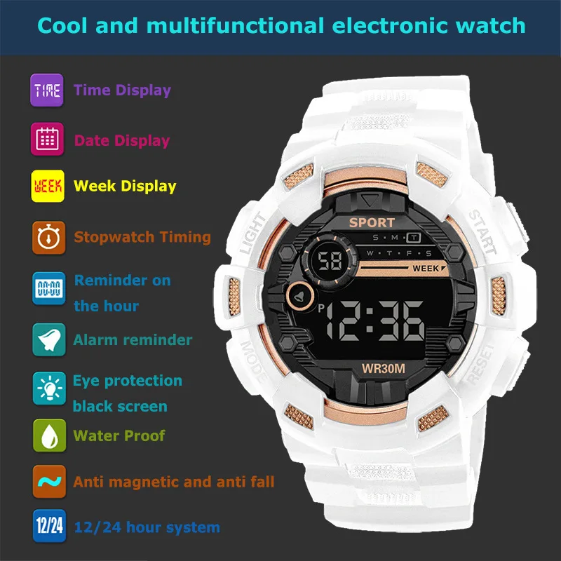 YIKAZE Men's Sports Watches Waterproof Luminous Multifunction Clock Cool Outdoor Digital Fitness Military Watch for Man Student