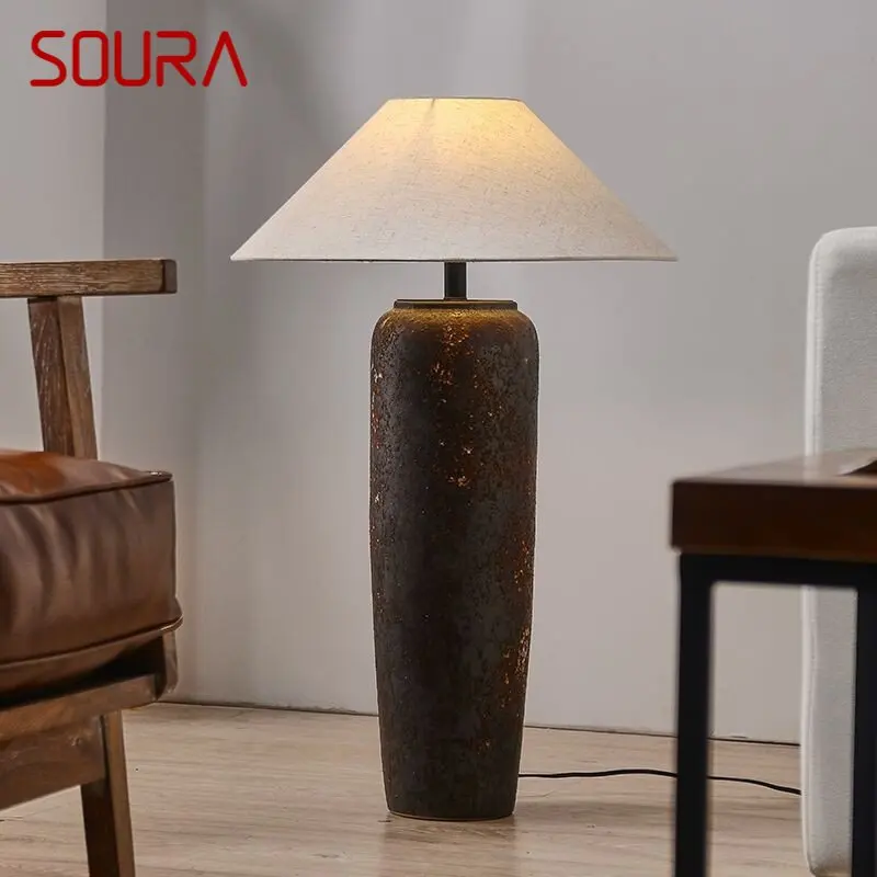SOURA 모던 플로어 램프, 일본 스타일 LED 크리에이티브 젠 디자인, 홈 거실 침실 장식, 세라믹 테이블 조명