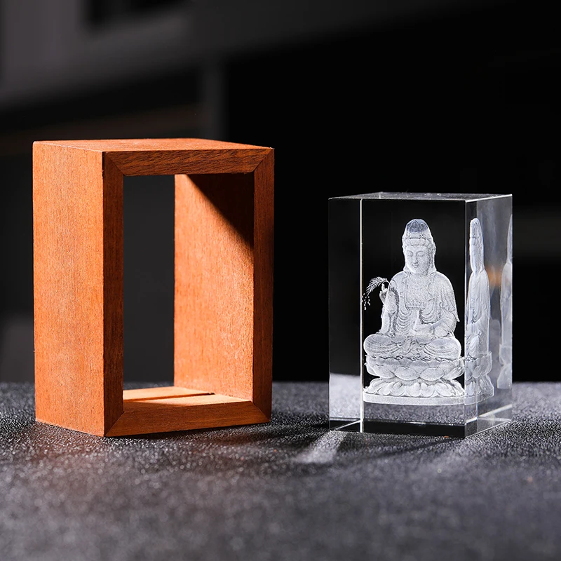 Avalokitesvara Crystal Figurine Fengshui Decoration Buddhist Religious Ornament 3D Laser Engraving Crystal Craft Gifts 2