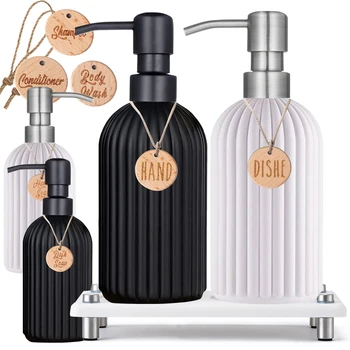 ชุดจ่ายสบู่ล้างจาน ปั๊มสบู่ล้างมือและล้างจานสำหรับห้องครัว ขวดสบู่เหลวสำหรับห้องน้ำ พร้อมป้าย 1