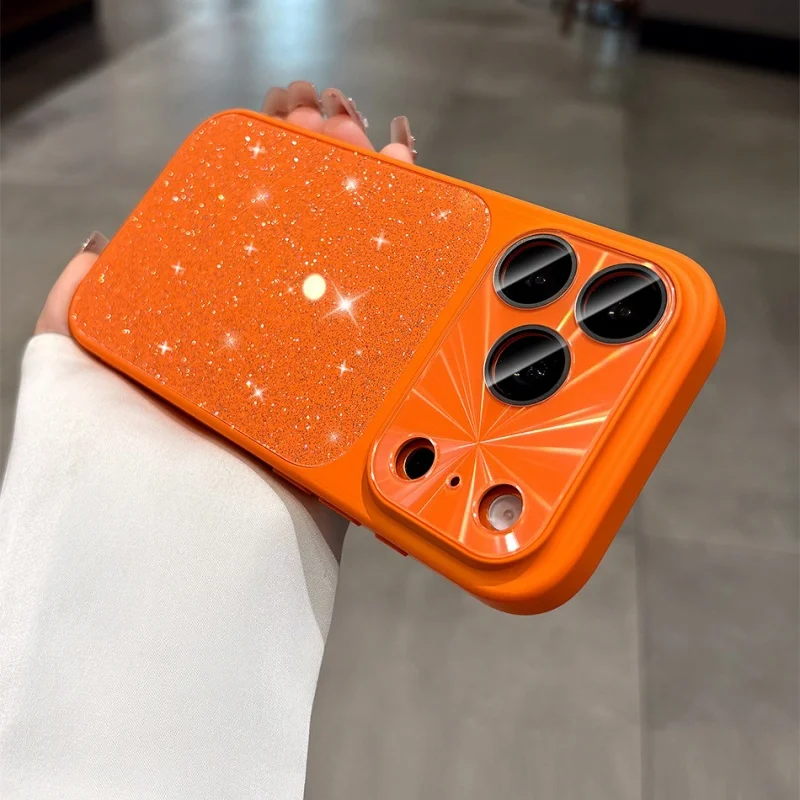 Luxury Bling Glitter Glass Case with Lens Protection and Shockproof Hybrid Bumper