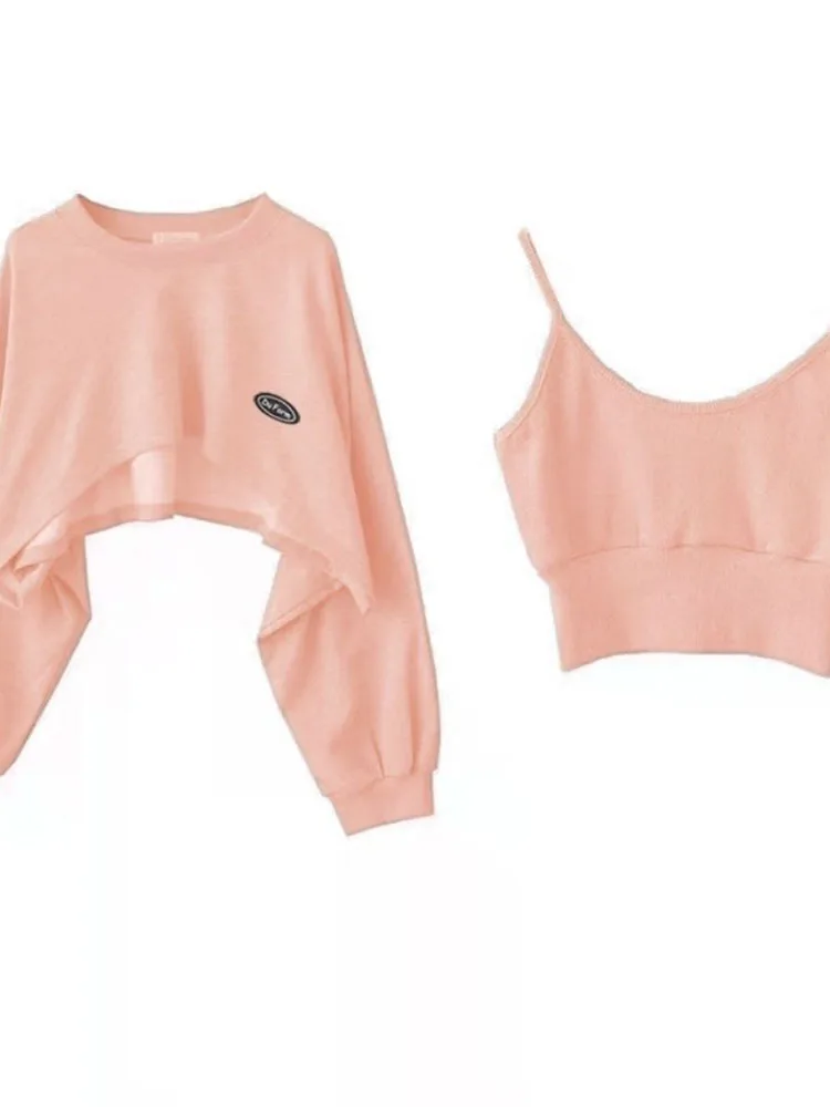 

Спортивный топ весна-осень для женщин популярный шикарный короткий свитшот для девушек с рукавом летучая мышь Новинка 2022 однотонное уличное пальто из двух предметов