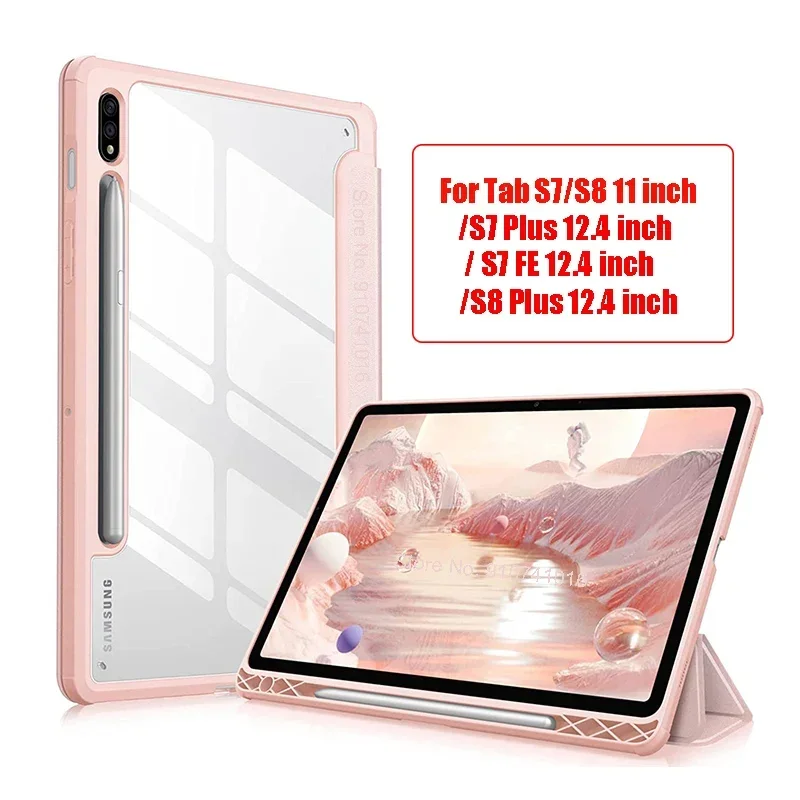 Capa para Tablet Traseira Transparente com Suporte para Lápis Capa para Samsung Galaxy Tab s9 s8 s7 Plus fe 124 11 2023