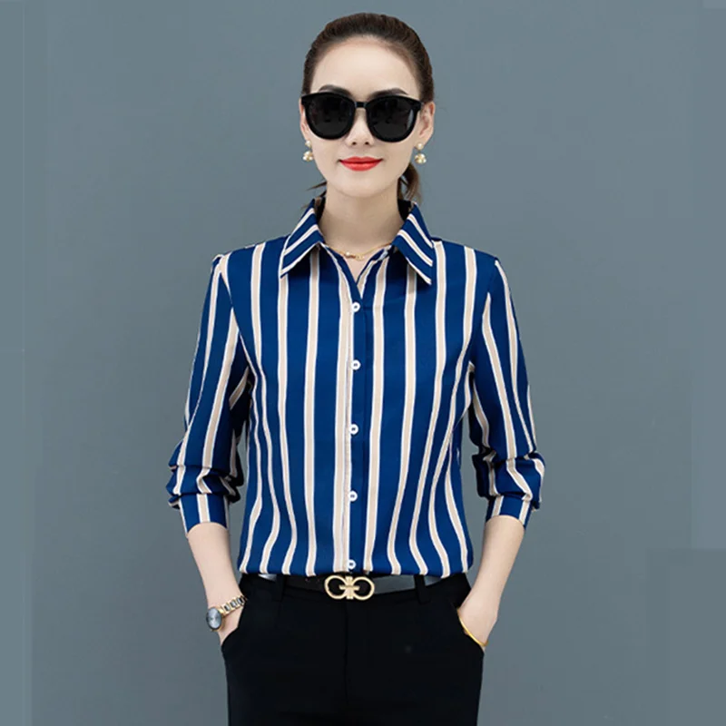 Женская шифоновая рубашка на пуговицах офисная блузка с длинным рукавом