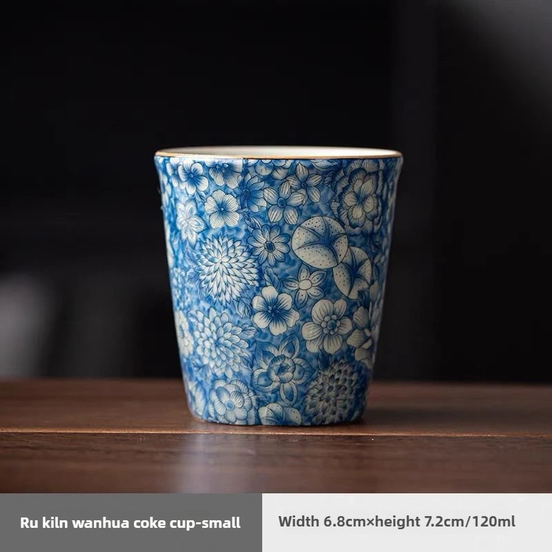 Antique Blue White Ceramic Teacup-Ru Kiln Crackle Glaze, Kung Fu Tea Set, Seasonable Single Cup for Tea Lovers, Personal Use