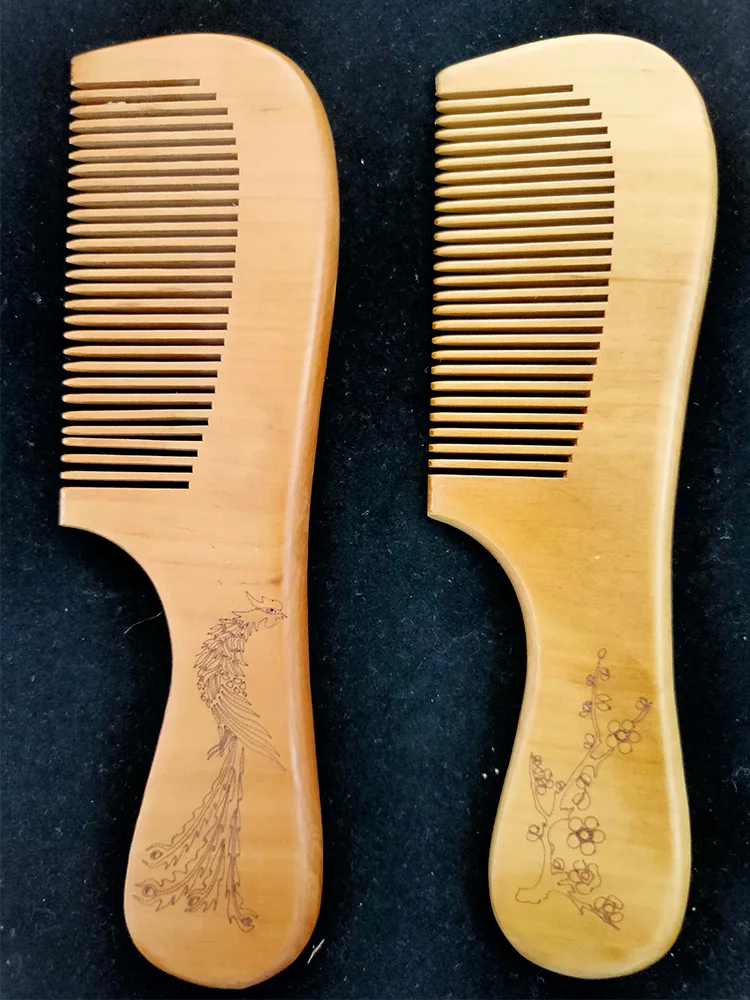 Peach Wood Comb Massage Hair Styling Tool Phoenix Plum Blossom Pattern Anti Static Household Holiday Gift Hairs Mini Portable | Красота и