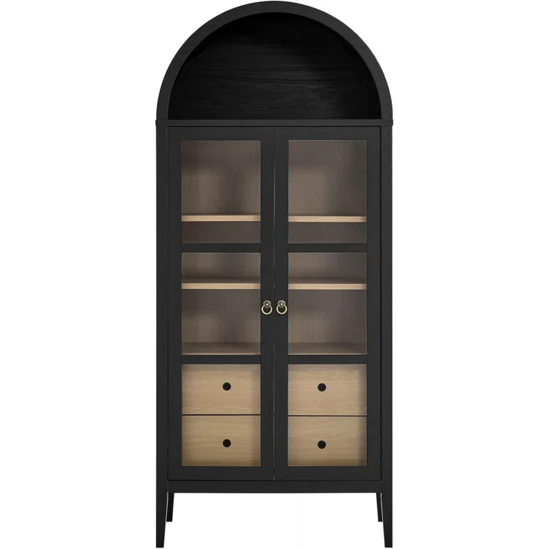 Modway Nolan Modern Farmhouse 71" Tall Arched Storage Display Cabinet in Black Oak Wood Grain 5