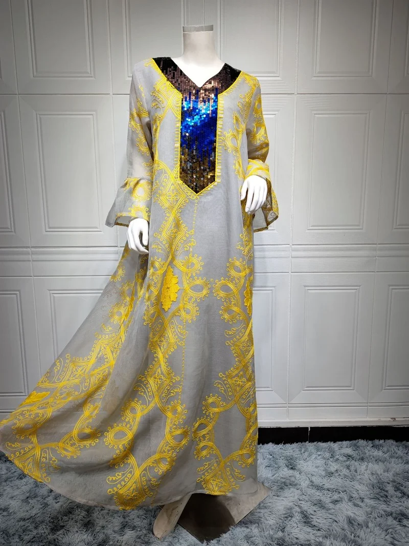 

Sequin Embroidery Caftan Marocain Dress Saudi Folk Wear Abaja Dress Abayas For Women Muslim Prayer Clothes Ramadan