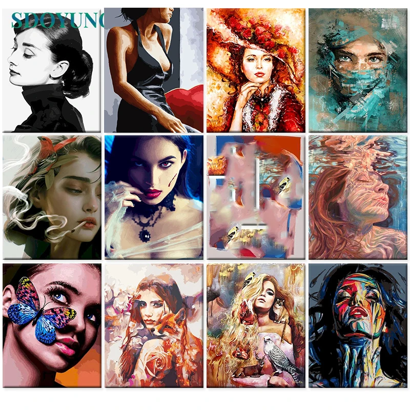 

SDOYUNO 60x75cm Oil Painting By Numbers Figure DIY Paint By Numbers On Canvas Beauty Girl Frameless Digital Painting Draw Number