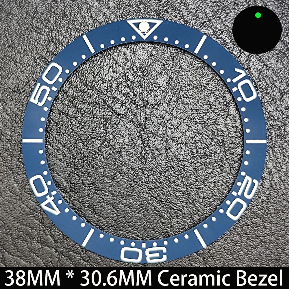 Elegant Blue Luminous Bezel GMT and Diving Watch Insert, Sloping 38mm x 30.6mm Ceramic/Aluminum