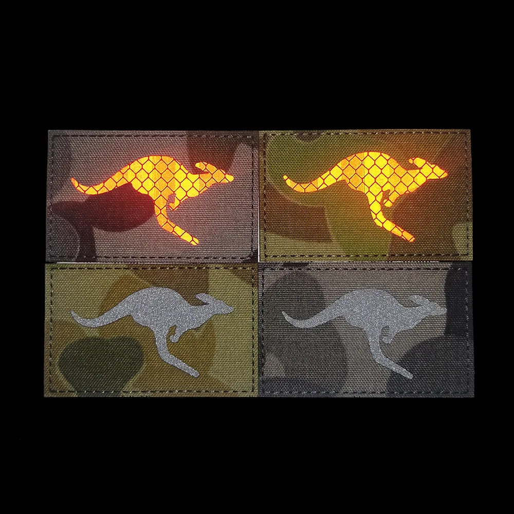 Australian Kangaroo 3D Reflective Ir Tactical Patch Ricamo Camo Tactics Badge Hook & Loop Applique Per Zaino Giacca