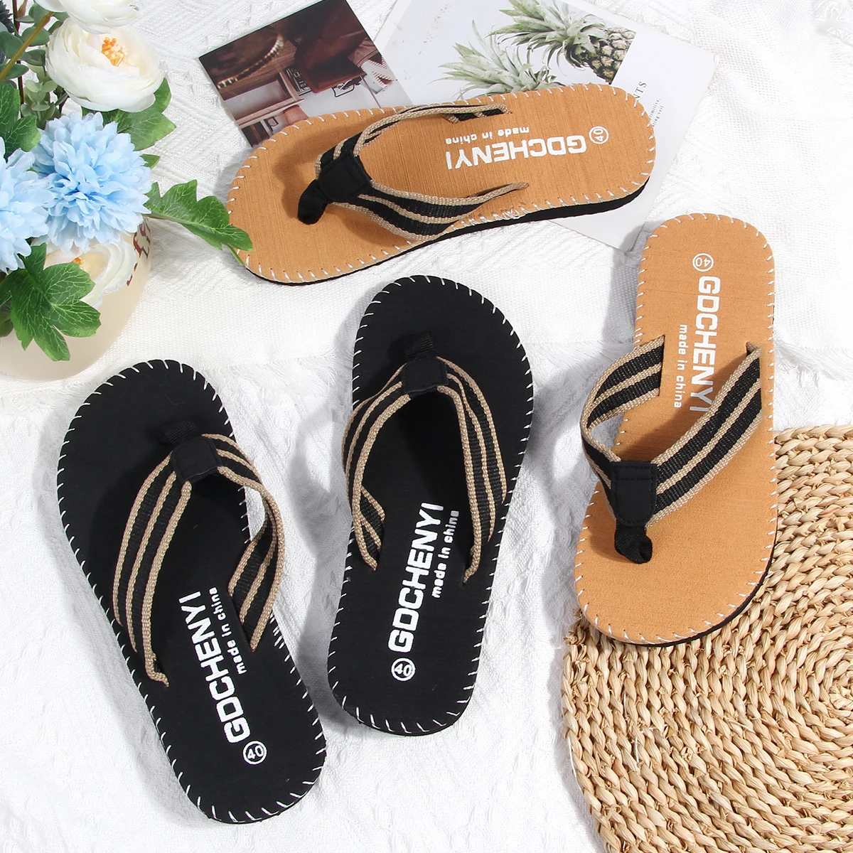 Men Flip Flops Outside Beach Flat Summer Casual Indoor Home Anti-slip Thong Sandals