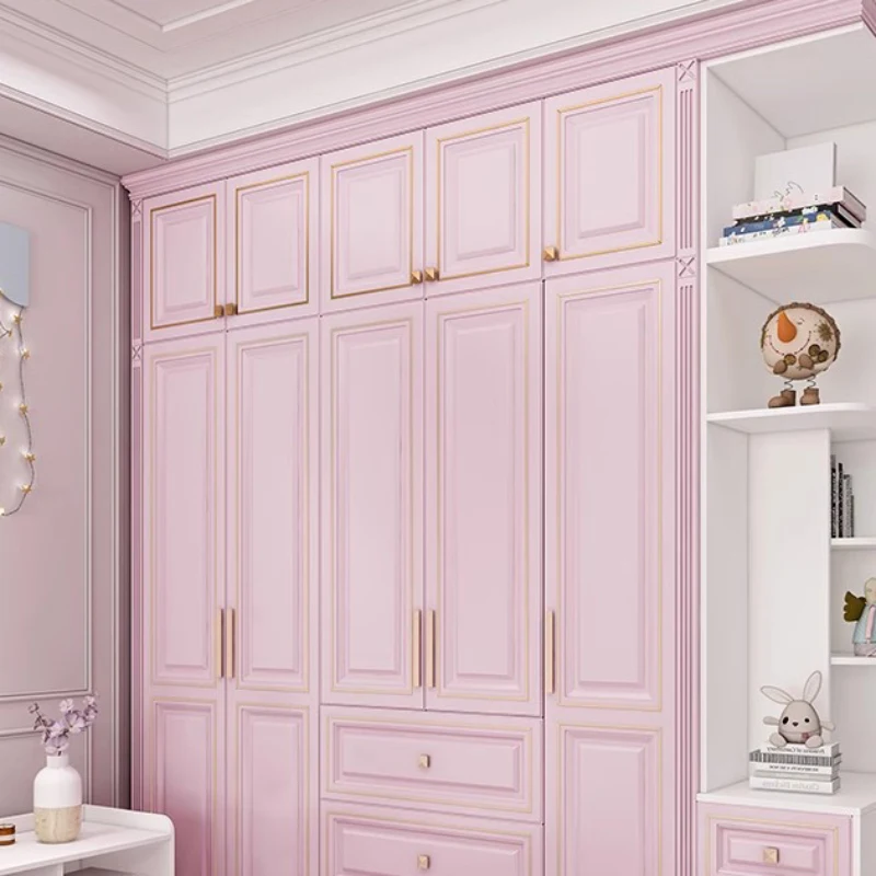 Bedroom Clothes Children's Wardrobes Pink Cabinet Storage Organizer Mobile Shelves Meuble De Rangement Modern Furniture CY50CW