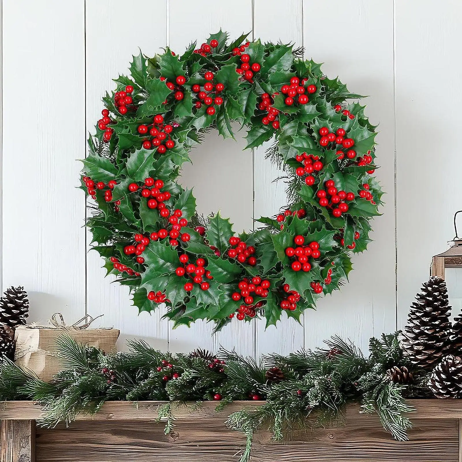Christmas Wreath Christmas Garland with Red Berries Hanging Decorative
