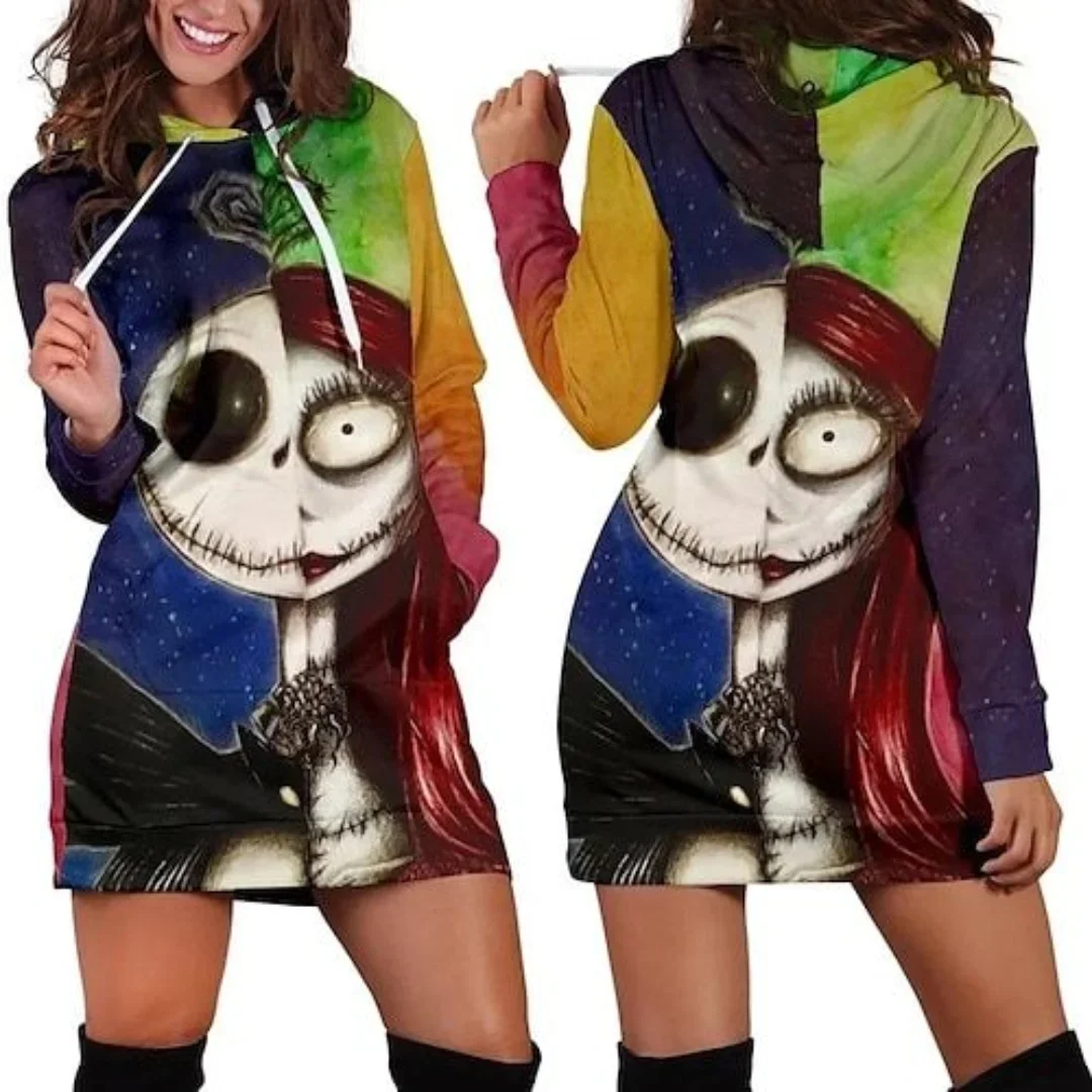Jack Skellington Hoodie Dress Sweater Fashion Disney Dress Sweatshirt Dress 3d Allover Printed Hoodie for Women 5